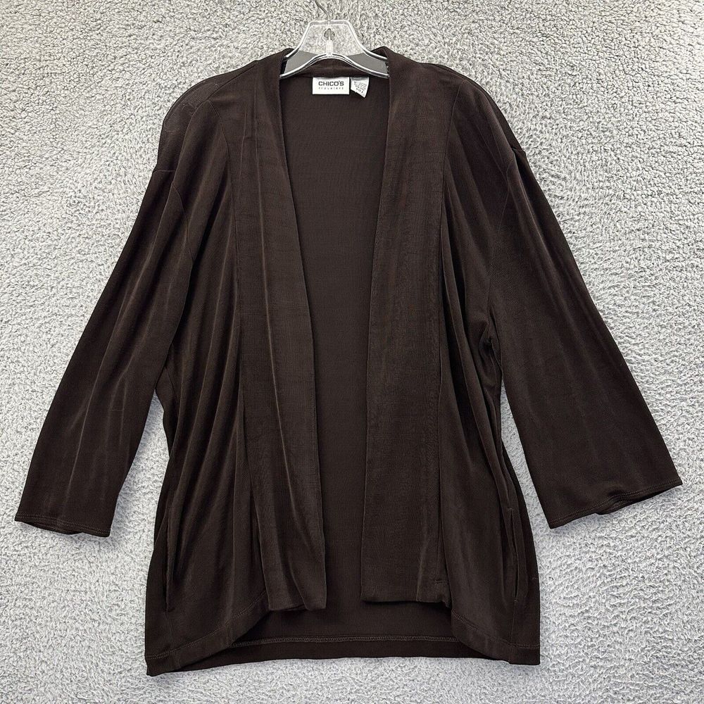 Vintage Chico's Travelers Slinky Knit Open Front Cardigan Stretch Office W 2 L